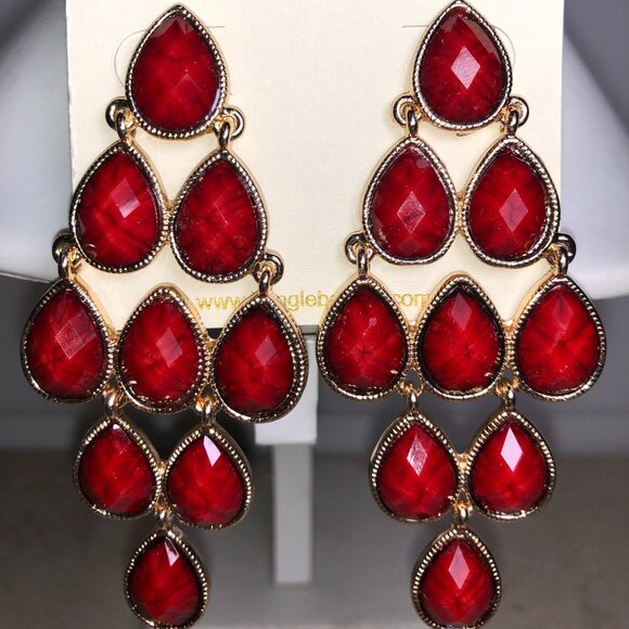 Amrita Ruby Red & Gold Chandelier Earrings - Picture 1 of 7